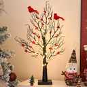 Red Cardinal Christmas Tree Light with 2 Birdie, Battery & USB Powered Birch Tree with Led Lights and Red Berries  Cardinal Decor for Christmas, Memorial Gifts, and Holiday Home Decorations