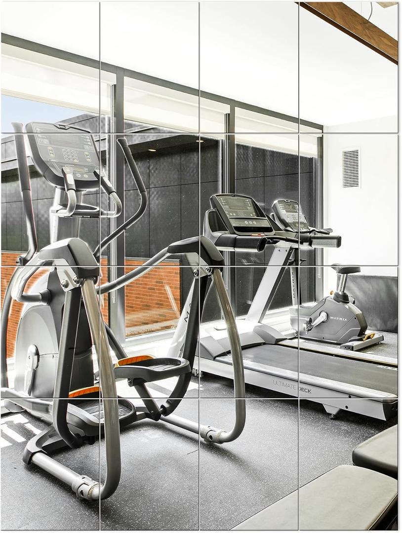 Delma Home Gym Mirror Tiles, Large Square Workout Mirrors (16x12'', 16-Piece), Full Body Wall Mirror for Garage, Bedroom, Bathroom