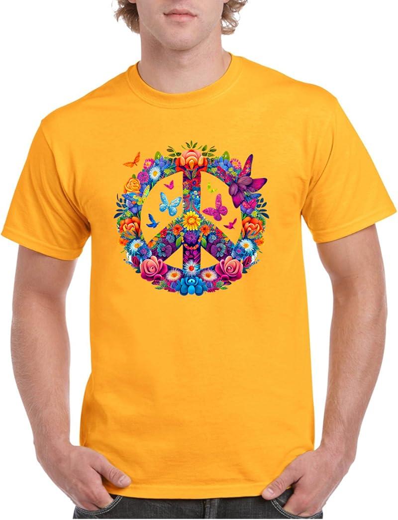 Peace Love 60's 70's groovy Costume Colorful Flowers T-Shirt, 2XL