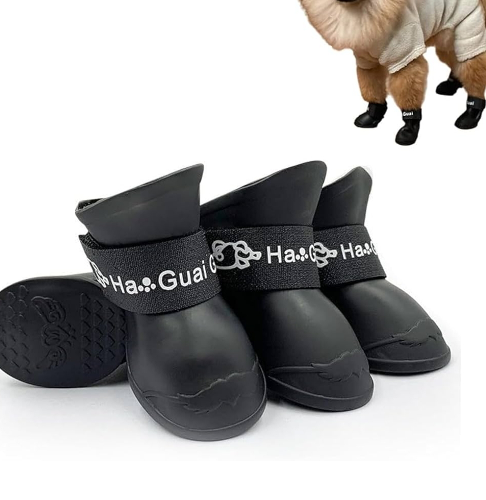 Puppy Dogs Candy Colors Anti-Slip Waterproof Rubber Rain Shoes Boots Paws Cover (Black, Large)