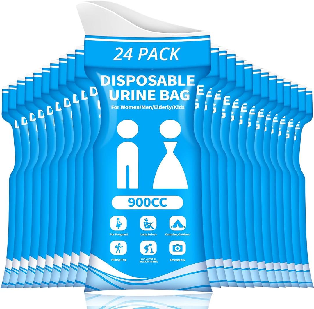 Disposable Urine Bag for Travel - 900ML Portable Pee Bags for Women Men 8/12/20/24/28 PCS Emergency Vomit Bags Urinal Toilet for Car Camping, Road Trip,Traffic Jam, Pregnant, Kid, Patient (Blue)