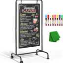 4 THOUGHT Rolling Metal A-Frame Chalkboard Sign with Wheels, 40" x 20" Large Double Sided Sidewalk Sandwich Board, Weatherproof & Stable Easel for Restaurant, Cafe, Business, Wedding