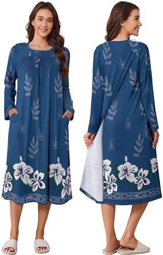 Deyeek Hospital Gowns for Women Tear Away Snap Open Back Dress Long Sleeve Post Surgery Adaptive Nightgown with Pockets No Size