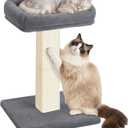 AGYM Cat Scratching Post, 32Cat Scratcher with Large Plush Perch, Sisal & Carpet Scratching Post, Vertical Posts with Elevated Bed for Indoor Cats, Removable& Washable Cover, Grey