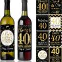 40 Pieces Happy 40th Birthday Wine Bottle Labels Stickers, Gold and Black 1982 Bday Cheer to 40 Years Party Decoration for Adult Women Men Husband 40th Birthday Party Supplies