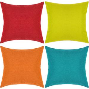 Pack of 4 Decorative Outdoor Waterproof Throw Pillow Covers ONLY Square Garden Cushion Cases for Patio, Couch, Tent and Sofa, 18 x 18 Inches, (Yellow, Red, Orange, Blue-Green)
