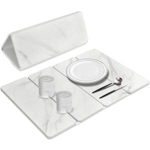 Large Stone Dish Drying Mats for Kitchen Counter, 24"(L)16"(W) Collapsible Quick Dry Dish Drying Mat, Eco-Friendly Absorbent Diatomaceous Earth Mat for Dishes Bottles CupMarble pattern