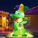 Shappy 6 ft Huge Mardi Gras Inflatable Decoration Inflatable Alligator with Crown Necklace Built in LED Lights Blow up Alligator for Mardi Gras Yard Garden Outdoor Decoration