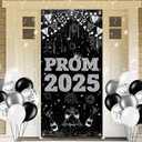 Prom Send Off Decorations 2025 Door Banner, Black and Silver Prom Banner with Balloons Prom Decorations 2025 Door Banner for High School College Graduation Party Decor (Sliver)
