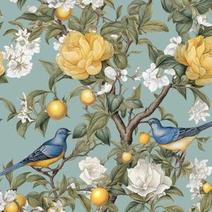 Danodoi Blue Bird Wallpaper Peel and Stick Lemon Tree Wallpaper Green Floral Contact Paper for Cabinets Waterproof Self Adhesive Wall Paper for Kitchen Countertop Wall 17.5" x 393" (Black)