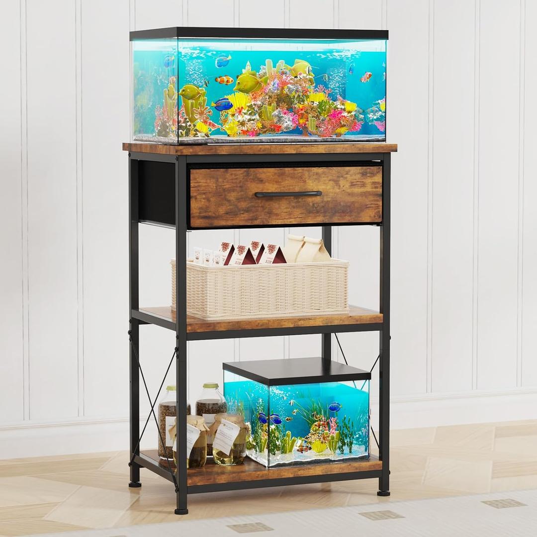 20-29-37
 Gallon Fish Tank Stand, Height Adjustable Metal Aquarium Stand with Storage Drawers for Fish Tank Accessories Storage, Perfect for Turtle Tank, Reptile Terrarium, Brown