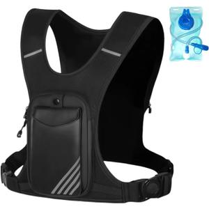 Running Hydration Vest Backpack Chest Bag with 800 ML Water Bladder, Minimalist Lightweight Running Vest for Women Men with Phone Holder, Extra Storage for Hiking Cycling Marathon (Full_Black)