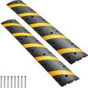 VEVOR 6FT Rubber Driveway Speed Bumps for Road-2PCS, Heavy Duty 2 Channel Modular Traffic Speed Humps, 22000 lbs/Axle Load Capacity, 72'' Cable Protector Ramp with Screws for Asphalt Concrete Gravel