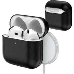 Genuine Leather Case for AirPods 4 (2025 Model), 100% Handmade Vintage Genuine Leather AirPods 4 Case Support Wireless Charging, 360 Full Shockproof Protective Cover Compatible with AirPods 4