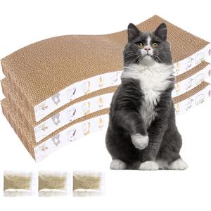 PatiencET 3 Pack Cat Scratcher Pad Recycle Corrugated Cat Scratching Pad Type S Cat Scratch Pad Lounger Sofa for Furniture Protector