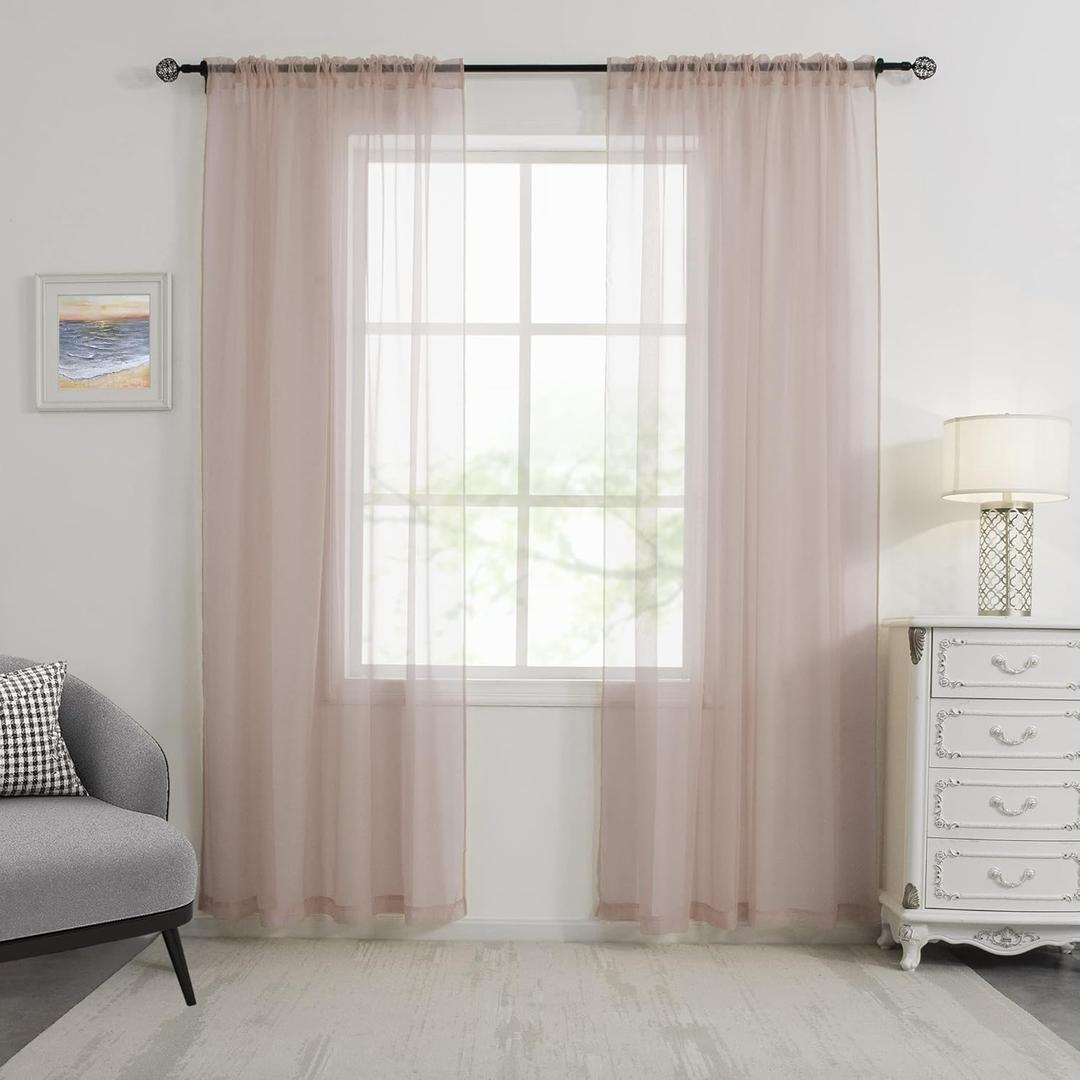 HUTO Blush Pink Sheer Curtains 96 inches Long for Bedroom Top Rod Pocket Sheer Window Panels Curtains for Nursery Living Room 52 by 96 Inch Length Set of 2 HUTO Blush Pink Sheer Curtains 96 inches Long for Bedroom Top Rod Pocket Sheer Window Panels Curtains for Nursery Living Room 52 by 96 Inch Length Set of 2