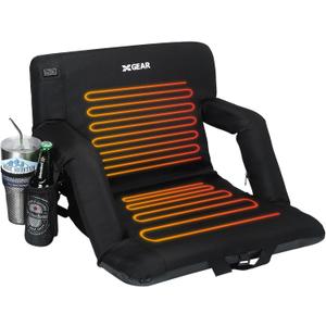 XGEAR Heated Stadium Seats with Back Support Water Resistant and Lightweight Stadium ChairUpgraded 3 Levels of Heat 6 Reclining Positions Adjustable Foldable Chair (23.5'' Wide)