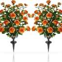 36" Artificial Camellia Tree, 2 Pack Soil Insertion w/Spike,30 Blooming Flowers Plants,Faux Floral Plant Blooming Tree in Cement Pot, Greenery Potted Plant for Indoor Outdoor Office Home Porch Decor