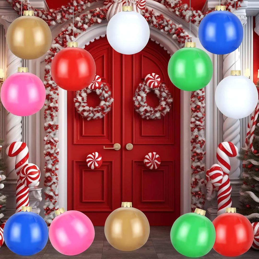12 Pack Inflatable Christmas Ornaments for New Year Festive, Large Blow up Christmas Balls for Front Door Yard Tree Hanging Decoration (9 Inch)