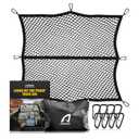 AUTOWN Cargo Net for Pickup Truck Bed - Stretchable 4'x4' to 7'x7', High Elastic Fine Mesh 1''x1'' with 8 Metal Carabiners - Ideal for ATV, SUV, UTV, Truck and Boat Use (Single Layer)