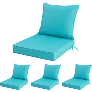 24x24 Inch Outdoor Chair Cushions Set of 4, Patio Furniture Cushions - Removable Cover, Water-Repellent, Fade-Resistant, Non-Slip Bottom & Straps, Replacement for Deep Seat Sofa & Couch - Teal, 4 Pack | 24''x24''