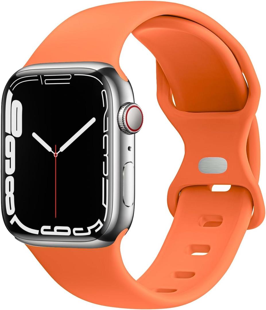 Compatible with Apple Watch Bands 38mm 40mm 41mm 42mm 44mm 45mm 49mm, Soft Silicone Sport Wristbands Replacement Strap for iWatch Ultra 2 Ultra SE Series 9 8 7 6 5 4 3 2 1 for Women Men (Orange)