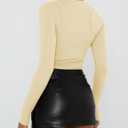 Vivitulip Womens Long Sleeve Shirts Basic Fall Ruched Slim Fitted Crop Tops Tight Athletic Blouse with Thumb Holes (Yellow, M)