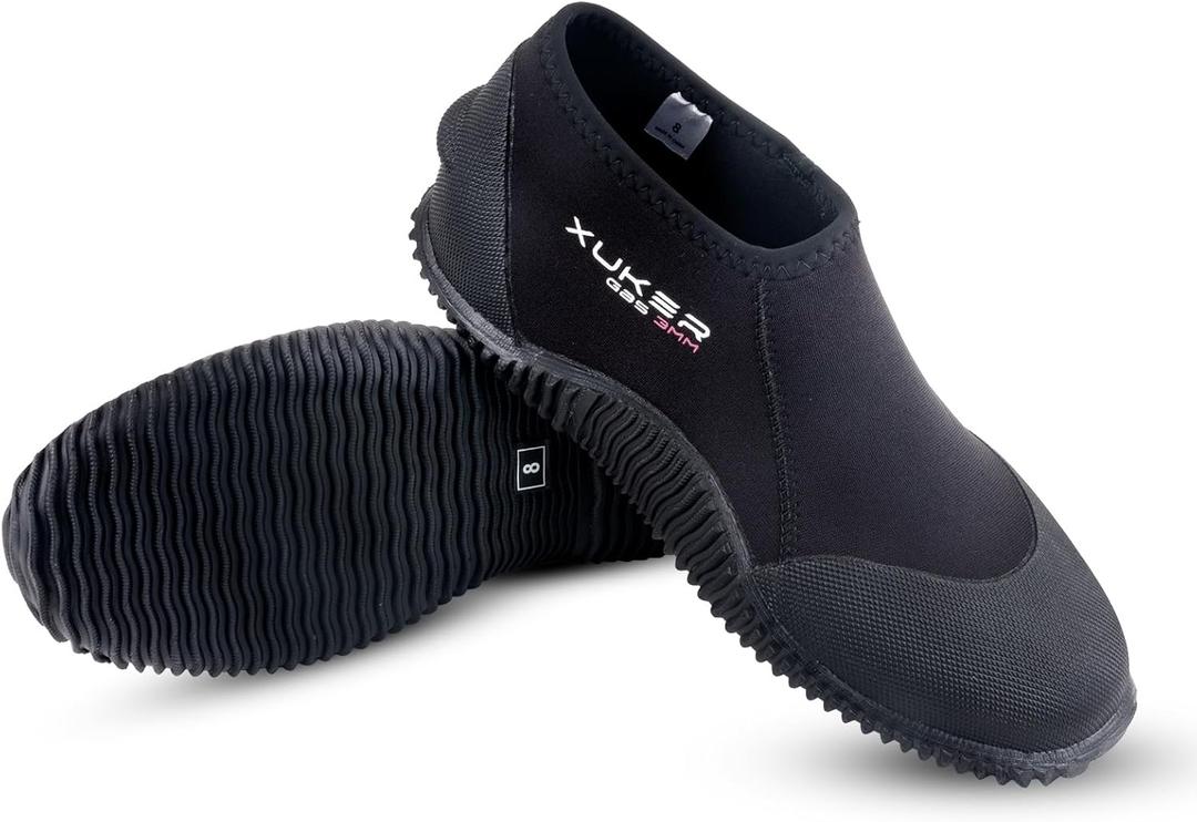 XUKER Neoprene Diving Scuba Boots Men Women 3mm Wetsuit Water Booties with Anti-Slip Sole Sand Beach Shoes (Black, Size 7)