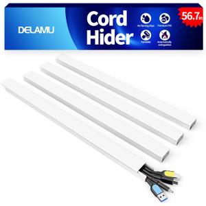 Delamu 56.7in Cord Hider, Wire Covers for 3-4 Cords on Wall, Premium Cable Hider Cord Covers for Wires, Paintable Cable Management Wire Hiders for TV, Cable Cover Raceway Kit, W1.18x H0.6in, White