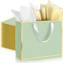 ReliThick 12 Pack Metallic Paper Gift Bag with Handles and Tissue Paper 11.8 x 10 x 4'' Thank You Favor Bag for Graduation Mother's Day Wedding Bridesmaid Groomsman 5 Senses Gifts (Sage Green)