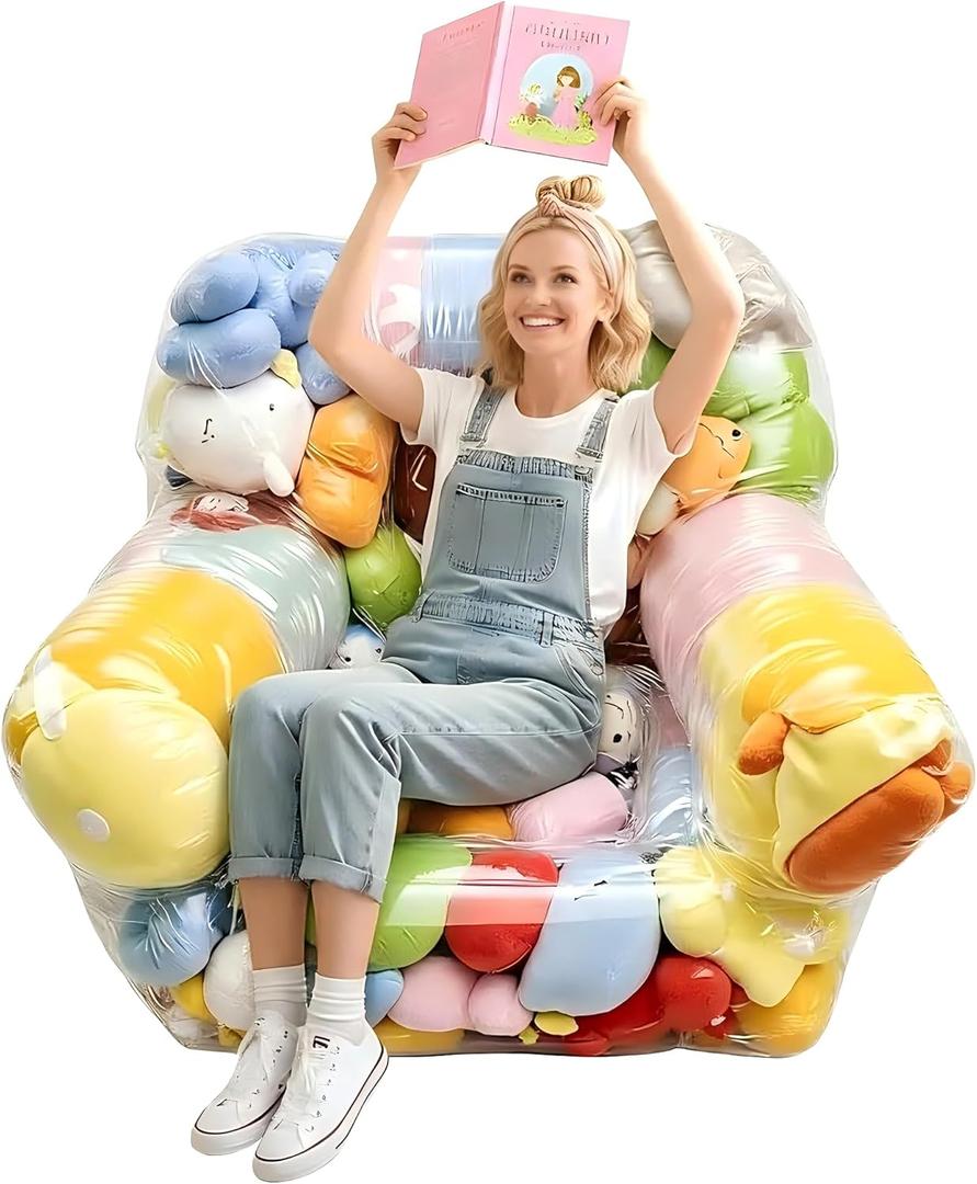 NTYNTY Clear Stuffed Animal Storage Bean Bag Chair Cover for Kids,Extra Large Beanbag Chair Cover with Zipper,PVC Bean Bag Chair Plush Toys Storage & Organizing (One Size, transparent)