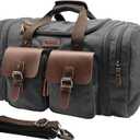 Wildroad 50L Travel Duffel Bag, Expandable Canvas Genuine Leather Duffle Bag Upgraded Overnight Weekender Carry on Bag (Black)