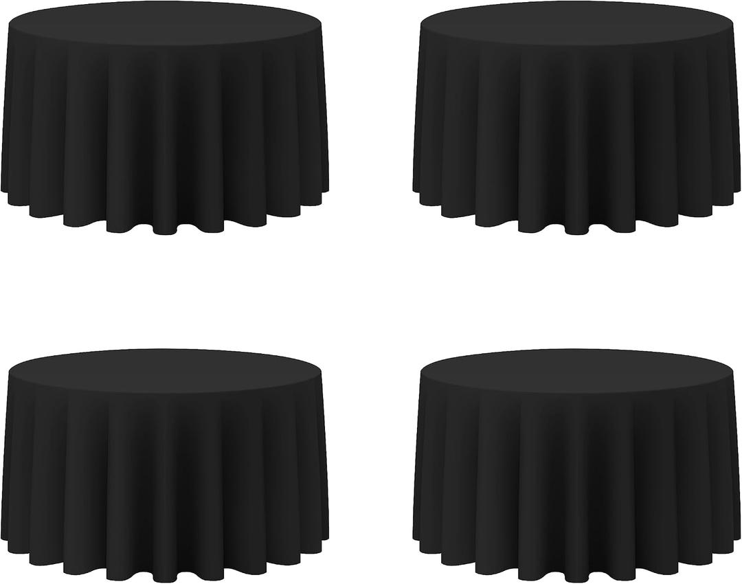 BRILLMAX 4 Pack Black Round Tablecloths 120 Inch for 60 Tables - 150 GSM Polyester Fabric, Floor Length Drop, Water, Stain & Wrinkle Resistant Cloth Cover for Wedding Reception Banquet Dining