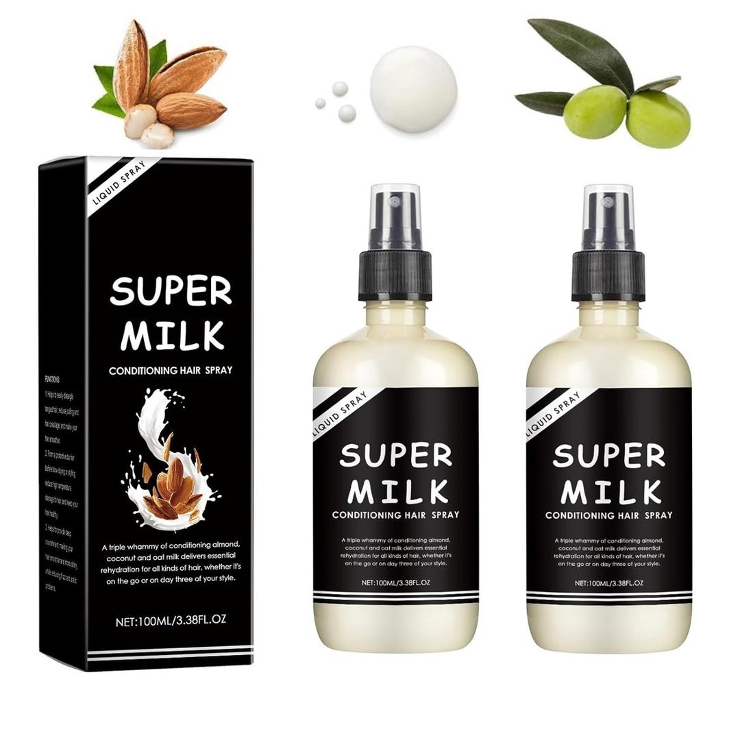 2 Pcs Super Milk Conditioning Hair Primer, Super Milk Conditioner Hair Detangler Spray, Softening Moisturizing Nourishing Smooth Hair Care,Suitable for All Hair Types.
