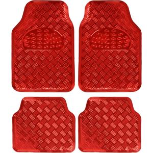 BDK Metallic Chrome Car Floor Mats All-Weather Universal Fit Automotive Floor Mats for Cars SUVs, Floor Mats for Trucks, Car Mats Full Set Front & Rear, Non-Slip Backing - Red