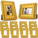 Fiwochic 12 Pcs Gold Small Picture Frames Bulk 4 x 6 Inch Mini Vintage Antique Ornate Retro Baroque Photo Frames with Backboard for Wall Hanging Tabletop Home Decor Wedding Christmas Display