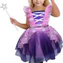 Witch Costume for Girls Princess Dress with Hat and Wand Party Halloween Costumes for Kids (Small(4-6Y), Pink)