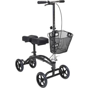 Drive Medical 796 Adjustable Height Steerable Knee Walker Knee Scooter Leg Walker Crutch Alternative, Dual Pad with Basket and Hand Brake 350 Pound Weight Cap