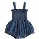 Newborn Baby Girls Rainbow Rompers Sleeveless Summer Ruffle Bodysuit Denim Rib Jumpsuit Headwear Outfit Sets 90