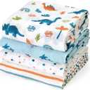 david's kids 4 Pack Baby Muslin Swaddle Blankets, 100% Cotton and Ultra Soft Breathable Receiving Blanket Wrap for Boys Girls, New Born Essentials, Large 47 x 47 inches, Dinosaur Blue