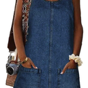 BZB Women's Sleeveless Casual Denim Dress Crewneck Vintage Loose Jean Overall Dress with Pockets, M