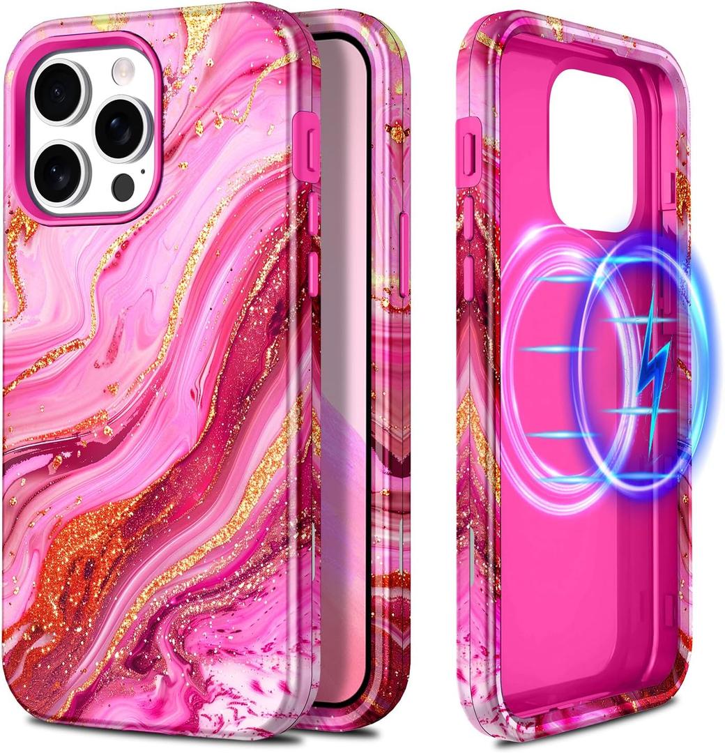 Casetego for iPhone 15 Pro Max Case,Compatible with MagSafe,[Military Grade Drop Test] Full Body Protection Slim Shockproof Rugged Marble Women Girls Case for iPhone 15 Pro Max 6.7 inch,Red