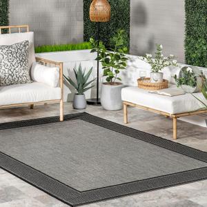 Nuloom Outdoor Performance Gris Grey/Black, 3'9" x 5'5", Solid, Soft and Cozy, High Traffic, Stain Resistant, Easy Clean, Durable Area Rug for Indoor/Outdoor Patio, Deck, Porch, Garden, Courtyard