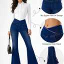 MONCCIZA Women Stretchy Bell Bottom Flare Jeans Pull On Pants with Pockets (Blue, XL)