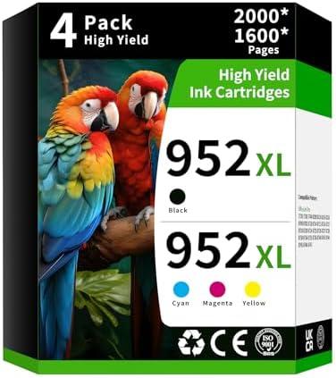 952XL Pack (4-Pack, BK, CMY) Replacement for HP 952XL Ink Cartridges Combo Pack HP Ink 952XL Black and 952 Color Combo Pack for hp printers OfficeJet 8702 Pro 8710, 7740, 8720, 8725, 8210, 8715, 8740