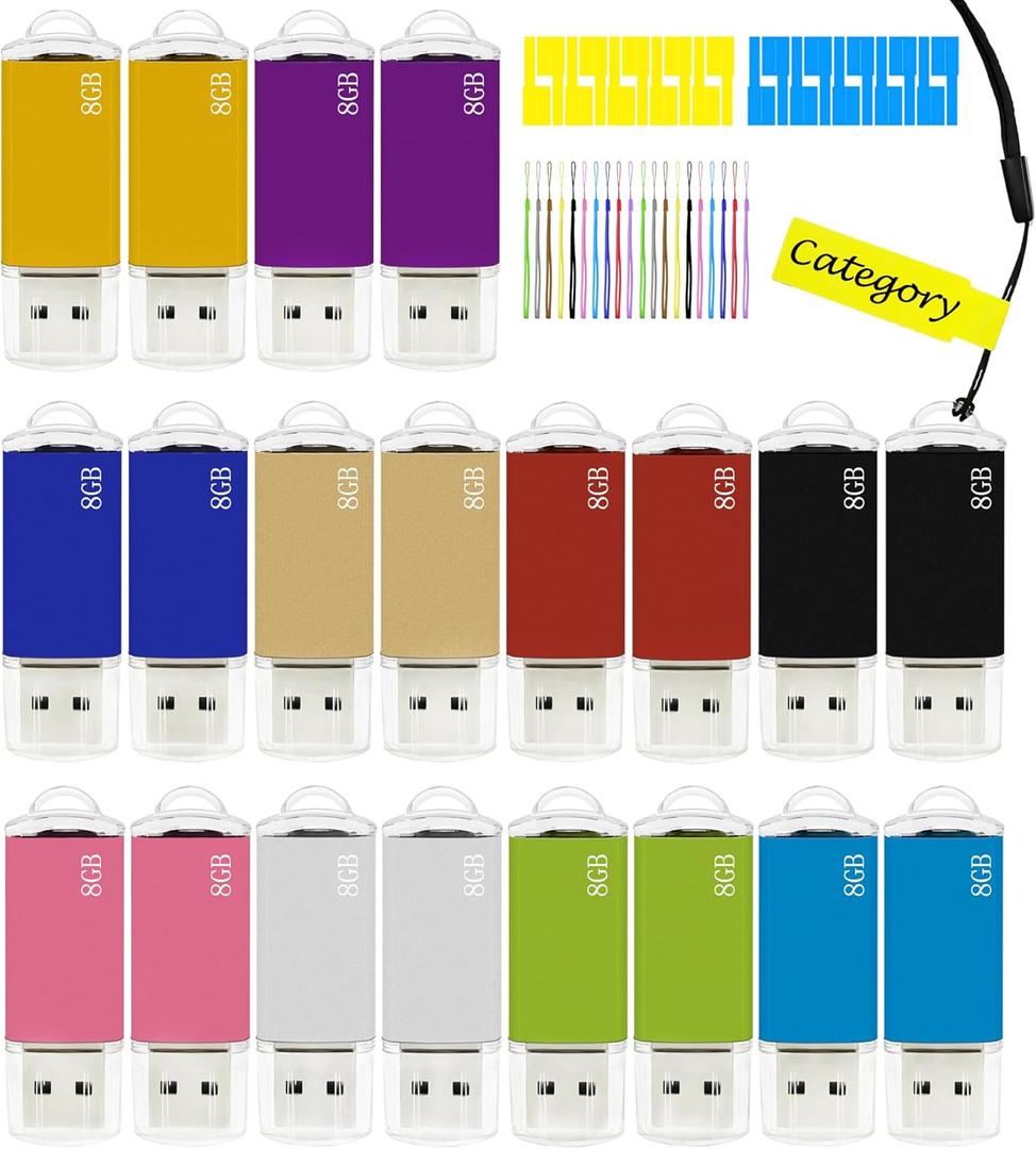 8GB FAT32 USB Flash Drive 20 Pack Nicepicten Bulk USB 2.0 Thumb Drives 20Pack Metal Jump Zip Drive Memory Stick Pendrive Memoria USB 8 GB with 20PCS Lanyard Label - Mixcolor 20 X 8GB Flash Drives (1Count (20PCAK))