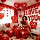 2 x 67PCS Valentines Day Party Decorations -16inch I Love You Balloons and 18inch Heart Balloons & Red Glitter Heart Garland for Wedding, Anniversary, Proposal, Romantic Decor