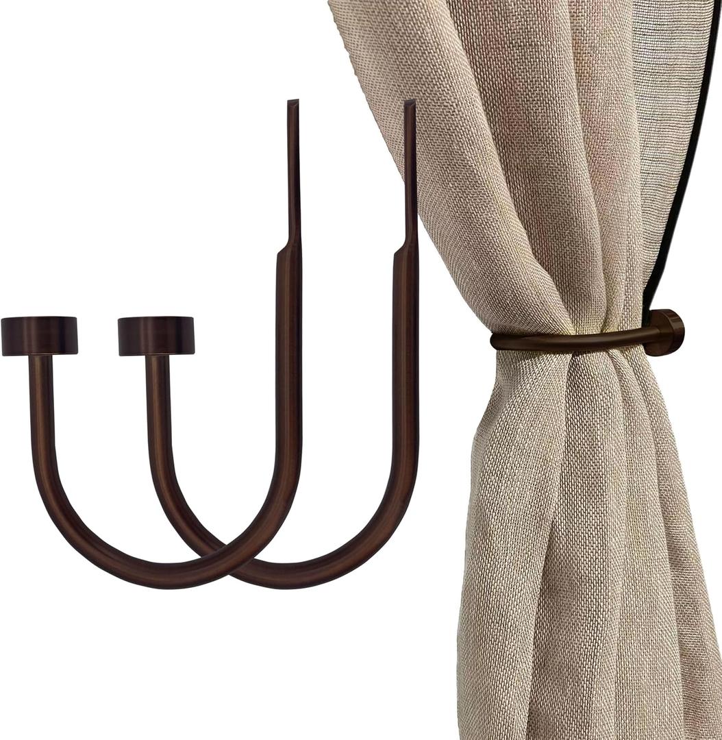 Quality Curtain Holdbacks, Solid Steel Curtain Holdback with Disk Finial,Electroplate Finishes, Set of 2 Window Curtain Tieback Hooks, Antique Bronze