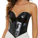 TRIWORKS Strapless Corset Top Women Patent PU Leather Corset Top Lace-up Body shaper Steampunk Zipper Bustier Vest (X-Small)