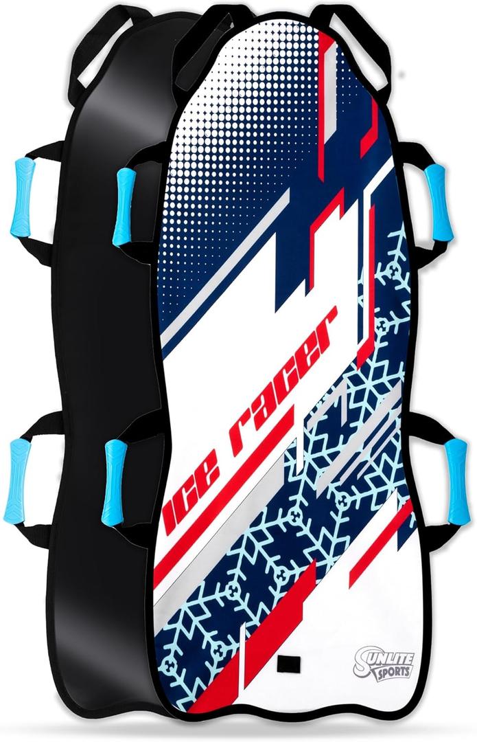 Sunlite Sports 45 Snow Sled  Foldable or Foam Style Toboggan for Kids & Adults, Reinforced Bottom, Durable Stitching & Ergonomic Handles  Lightweight & Portable Winter Sled (3.2) Ice Captain 45" Foldable Sled Gift Version)